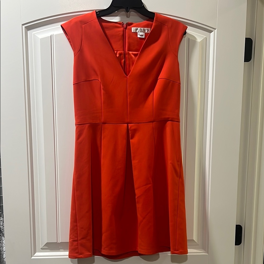 French Connection Orange Red Pleated A-line Mini Dress